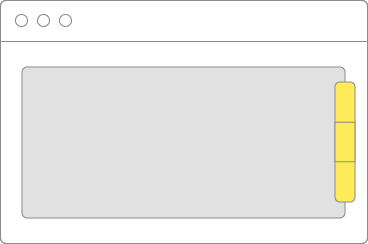 Illustration of a window in which a three-tab tabbed control is centered on the right edge of the content view.
