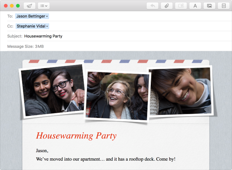Screenshot of a compose window in Mail that uses a web view to display content.