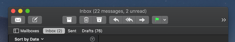 The Mail app with a dark appearance.