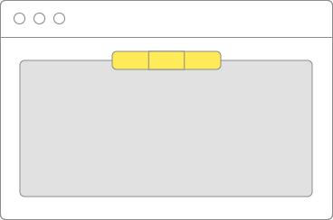 Illustration of a window in which a three-tab tabbed control is centered on the top edge of the content view.