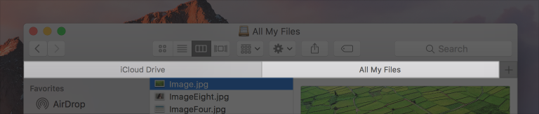 Partial screenshot of a tab bar in a Finder window. The active tab is brighter, while a tab that isn’t active has a darker gray color applied to the tab.