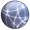 A circle containing criss-crossing lines to indicate a network.