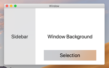 The sidebar, window background, and selection materials display different amounts of transparency and blending in a light appearance.