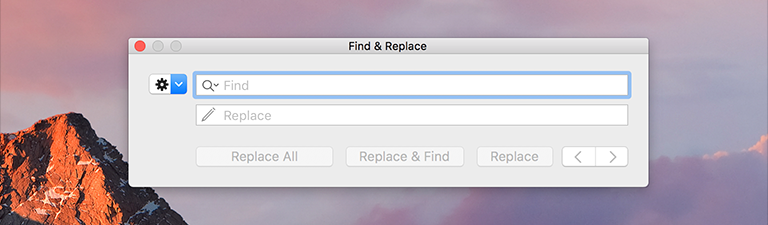 Screenshot of a Find and Replace dialog that includes fields for searching for a string of text and replacing it with another (or deleting the string entirely if the Replace field is left empty).