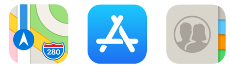 App icons for Maps, App Store, and Contacts on iOS.