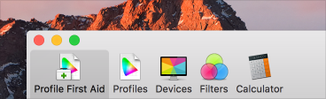 Partial screenshot of a ColorSync Utility window with a toolbar that uses image buttons.