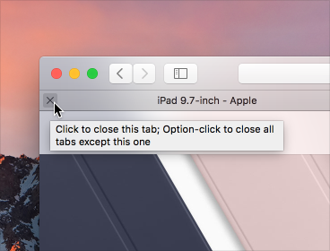 A screenshot of the help tag that appears when positioning the pointer over the close tab button in Safari.