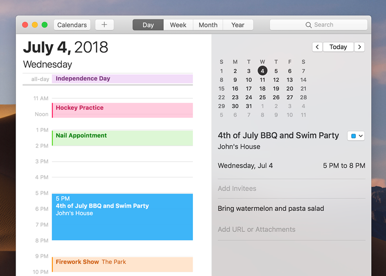The Calendar app with a light appearance.