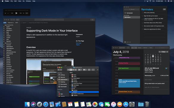 When running in Dark Mode, apps display a dark appearance.