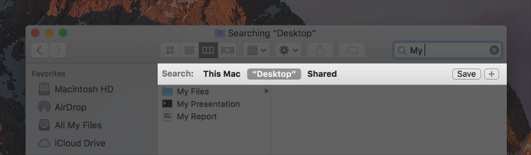 Partial screenshot of a Finder window with the scope bar highlighted.