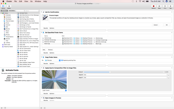 Screenshot of the Automator window in full screen.
