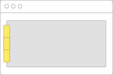 Illustration of a window in which a three-tab tabbed control is centered on the left edge of the content view.