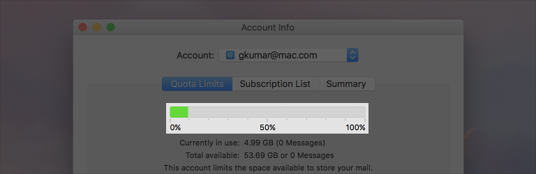 Screenshot of a capacity indicator that shows a 10% usage of the available data storage.
