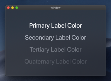 In Dark Mode, the primary, secondary, tertiary, and quaternary label colors are light colors, which makes them stand out from the dark background.