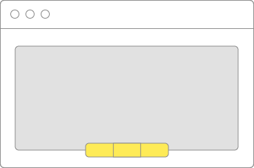Illustration of a window in which a three-tab tabbed control is centered on the bottom edge of the content view.