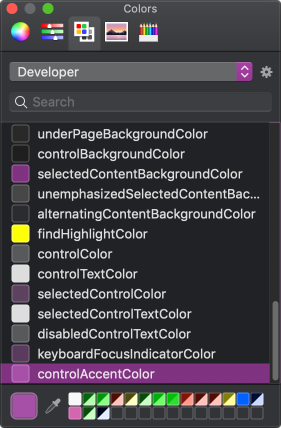 The system color panel with a dark appearance.