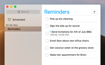 The Reminders app with a light interface.