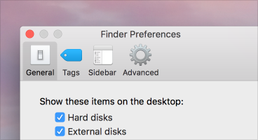 Toolbar icons, as shown in the Finder preferences window.